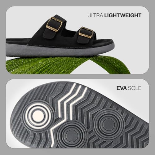 Image of FAUSTO Men Open Toe Buckle Strap Stitched Waterproof Sandals|Soft Cushioned Insole|Summer Slip-On Slipper|Perfect For Monsoon Rainy Season