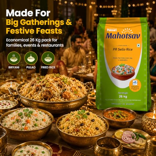Image of Mahotsav PR Sella Rice 26 Kg - Premium Parboiled Long Grain Rice, Fortified with Vitamins & Minerals, Ideal for Everyday & Festive Meals