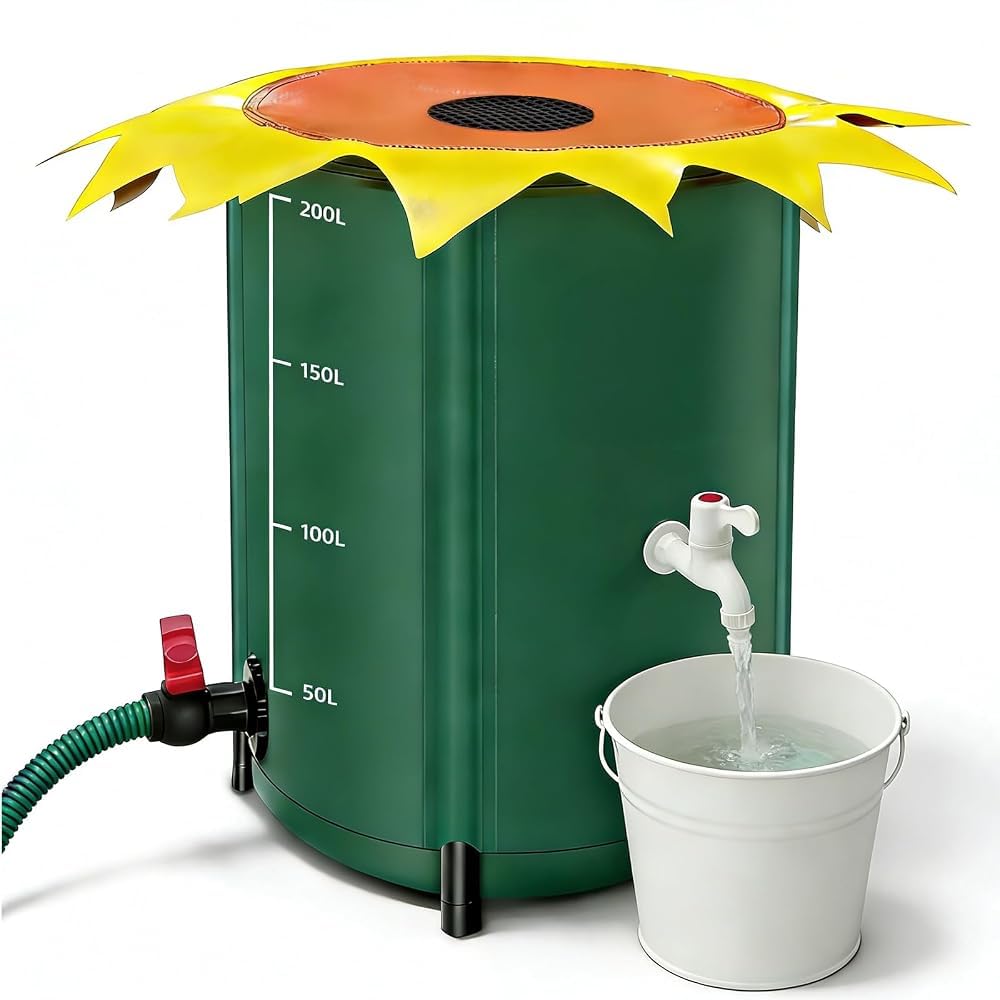 Faltbare Regentonne 200L, PVC Wassertonne mit Wasserhahn & Deckel für Balkon