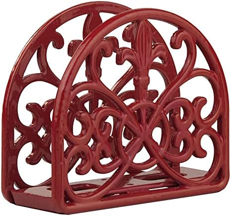 Fleur De Lis Cast Iron Napkin Holder, By Home Basics (Red) / Napkin Holders For Kitchen/Table Napkin Holder With Non-Skid Feet