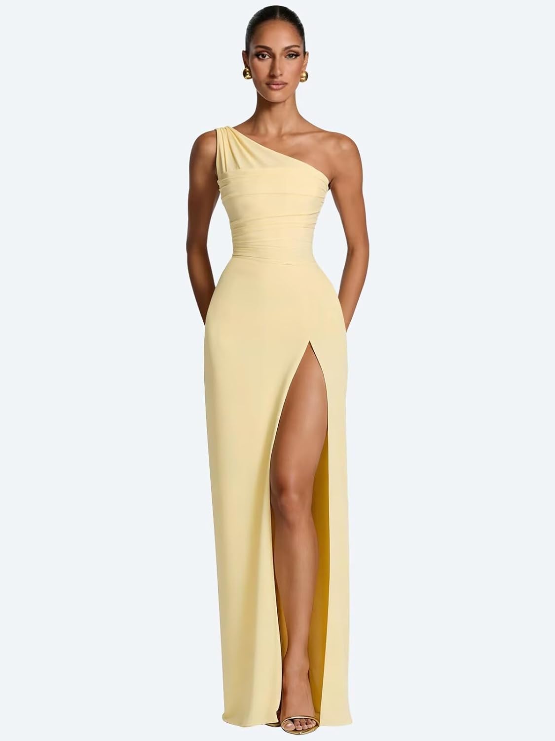 One Shoulder Prom Dress Long Corset Party Dress Mermaid Chiffon Cocktail Dress with Slit