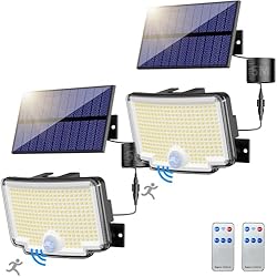 Lámpara Foco Led Con Sensor De Movimiento nipify Focos LED Exterior Solares,?310 LED/270°Iluminación? Foco Solar Exterior 6500K Luz con Sensor de Movimiento IP65 Luces Solares LED Exterior Jardin Con Mando a Distancia para Garajes, Caminos