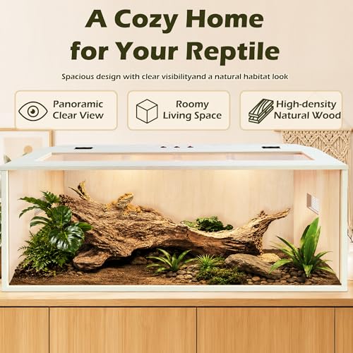 Image of PROLEE Bearded Dragon Tank,Wooden Reptile Tank and Lizard Tank,Tempered Glass Large Bearded Dragon Enclosure with Built-in Lamp Fixture (48X20X20inch,80 Gallons)