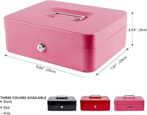 Vista 28 de KYODOLED Caja de dinero mediana con bandeja para dinero, pequeña caja de seguridad con llave, cajón de efectivo, 7.87 x 6.30 x 3.54 pulgadas, verde