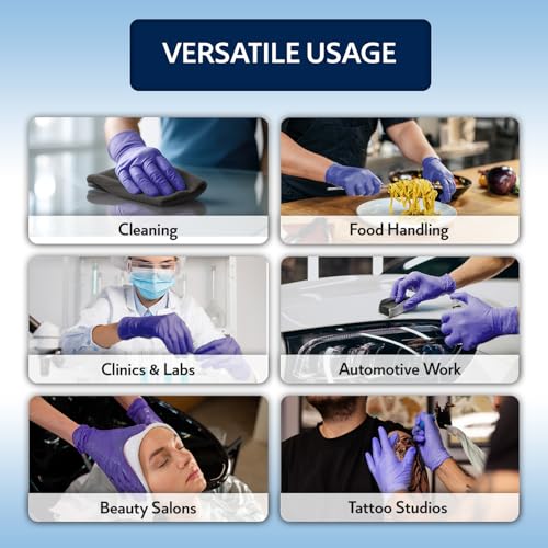 Image of QUARANT Nitrile Disposable Hand Gloves (Medium, Blue, Pack of 100) Powder Free, Food Grade, Latex Free, Ideal for Protection, Cleaning & Handling