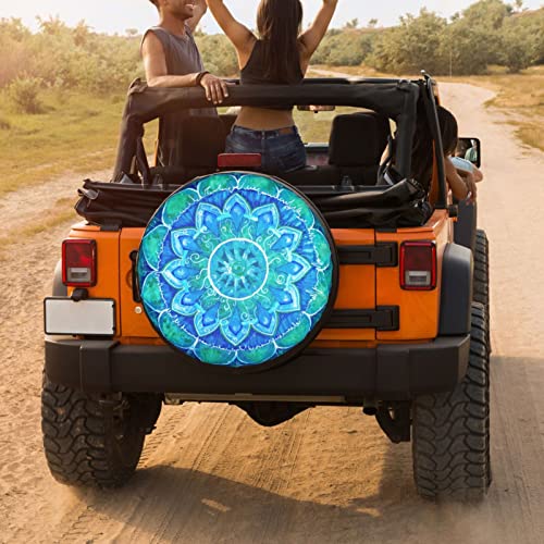 Image of Abstract Blue Mandala of Vishuddha Chakra Spare Tire Cover Dust-Proof Wheel Tire Cover Fit Trailer, RV, SUV and Many Vehicle 14 Inch