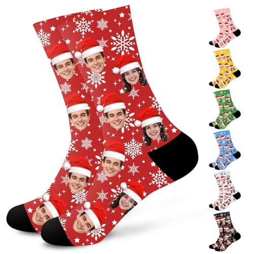 JONZIN Chaussettes Personnalisées avec Photo, Cadeaux Personnalisé Photo pour la Famille, les Petit Ami et les Petite Amie- Idée Cadeau Originale pour Anniversaire, Saint-Valentin, Noël (Noël)