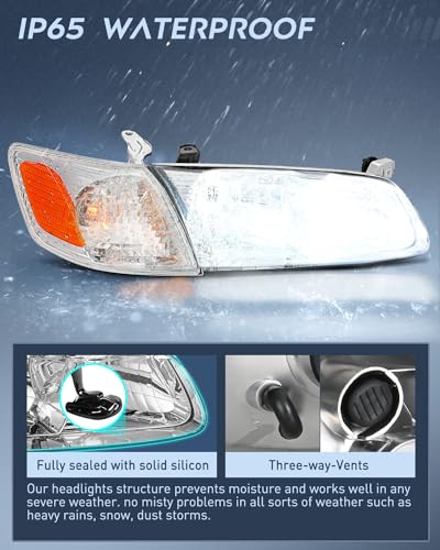 Image of Nilight Headlight Assembly Compatible with 2000 2001 Toyota Camry Replacement Headlamp Chrome Housing Amber Reflector Driver and Passenger Side