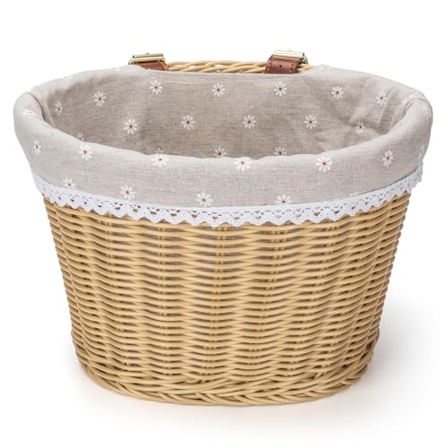 CXWXC Panier de vélo Avant pour Filles et Femmes, Panier en Osier tressé Fait à la Main avec Doublure intérieure Amovible et Sangles réglables en...