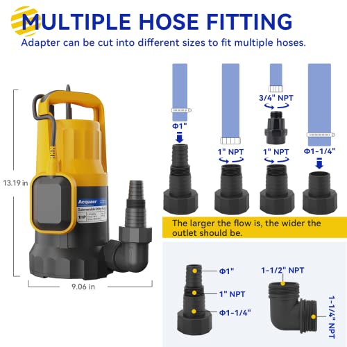 Acquaer 1Hp Utility Pump 4345Gph Submersible Sump Pump With Automatic Float Switch thumb #4
