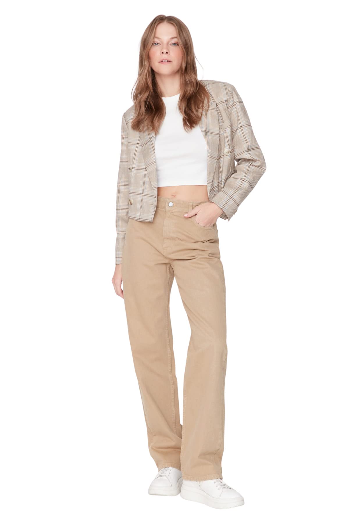 Trendyol Damen Camelfarben Man Low Waist 90'S Wide Leg Jeans, Camel, 36