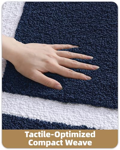 Image of Color&Geometry Navy Blue Bathroom Rugs 36x24, Extra Soft Absorbent Microfiber Bath Rugs, Non-Slip Bathroom mat, Washable Plush Bath Mats for Bathroom, Shower, Bathtub, Laundry, Blue White