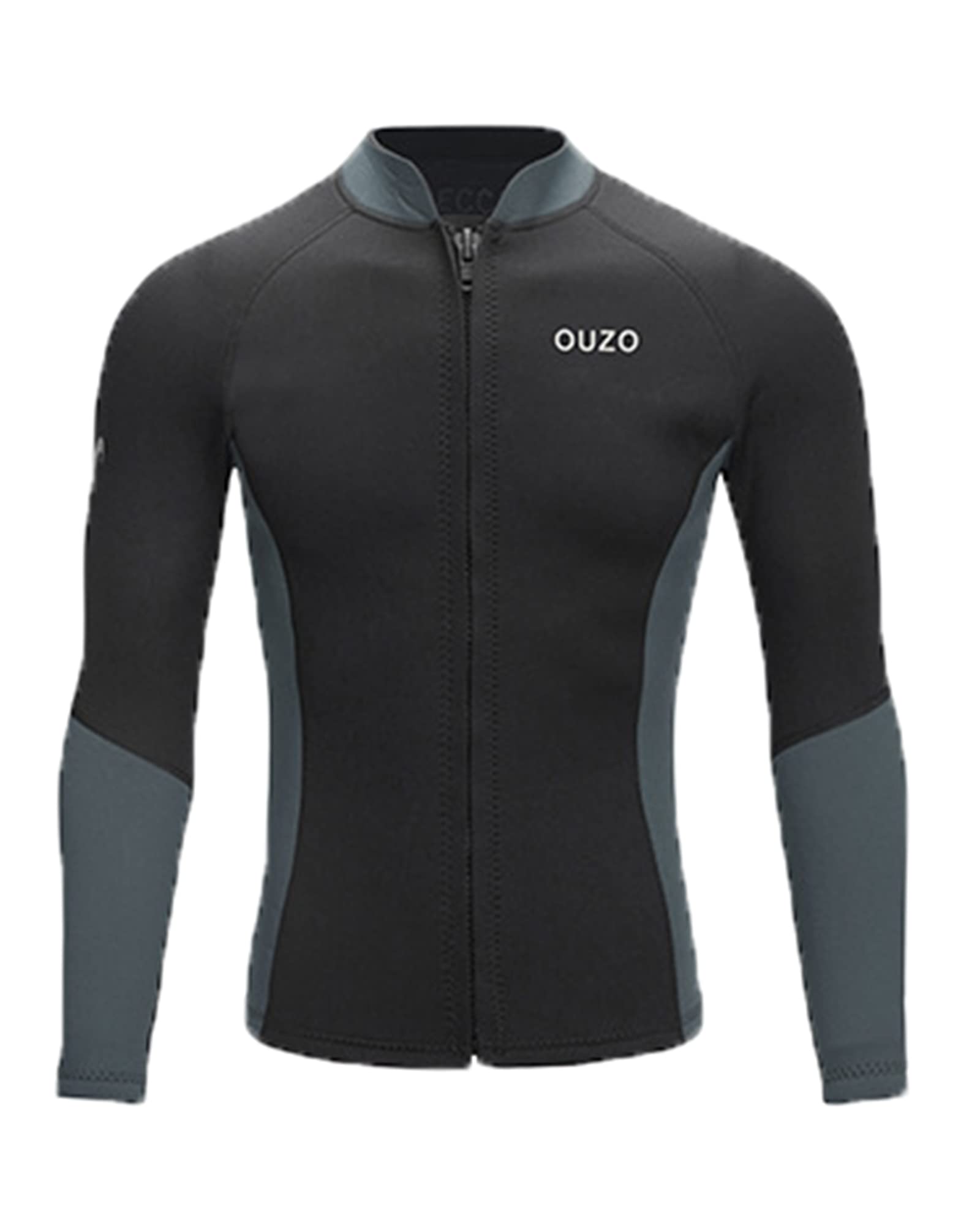 REIRQIE Wetsuit Top for Men,1.5MM Neoprene Wetsuits Keep Warm Front Zipper Long Sleeves Diving Suit for Scuba Diving Surfing Snorkeling Swimming,Gray,4XL