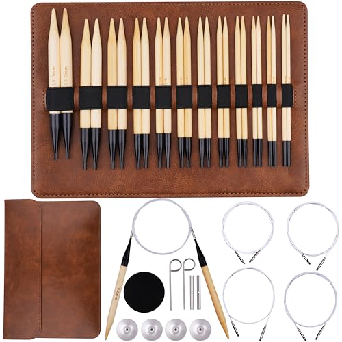 WAZAIGUR Austauschbares Rundstricknadel-Set aus Bambus mit Etuigrößen 3,5 mm, 3,75 mm, 4 mm, 4,5 mm, 5 mm, 5,5 mm, 6 mm, 6,5 mm, 7 mm, 8 mm, 9 mm, 10 mm, 12 Paar, 4 Kabel WAZAIGUR Austauschbares Rundstricknadel-Set aus Bambus mit Etuigrößen 3,5 mm, 3,75 mm, 4 mm, 4,5 mm, 5 mm, 5,5 mm, 6 mm, 6,5 mm, 7 mm, 8 mm, 9 mm, 10 mm, 12 Paar, 4 Kabel