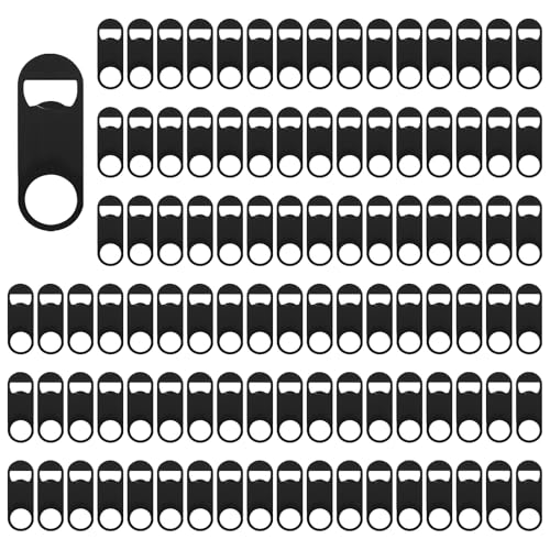 Yugada 100 Pack Flat Beer Bottle Opener 3.5 inch Stainless Steel Flat Bottle Opener Black Beer Bottle Openers for Bartender Kitchen Bar Restaurant (3.5 Inch)