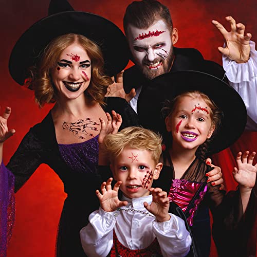 154 Pcs Halloween Scar Temporary Tattoos - Horror Zombie Makeup Realistic Fake Bloody Wound Stitch Vampire Bite Waterproof Tattoo Stickers For Women Men Adult Kid Cosplay Party Masquerade Prank Prop #TOP4
