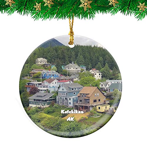 Ketchikan Architecture Alaska USA Décoration de Noël Souvenir de voyage Pendentif de sapin de Noël personnalisé Décoration à suspendre