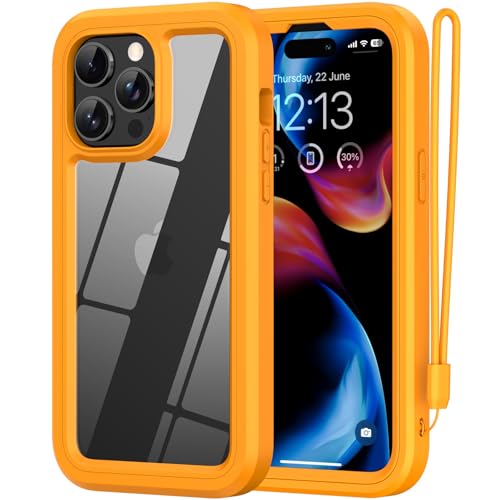 ANB for iPhone 14 pro max case,Soft Silicone and Clear Hard PC Back 3in1 Full Body Shockproof Heavy Duty Military-Grade Drop Protection Cover, 6.7 inch (Yellow)
