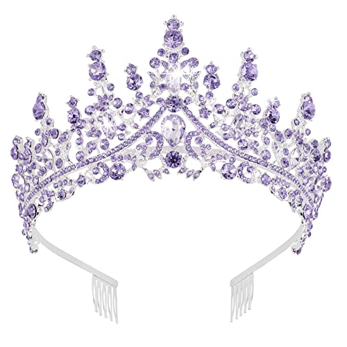 CURASA Purple Crystal Crowns Beautiful Tiaras for Women Princess Crown Birthday Crown for Women Tiara for Wedding Bride Headband