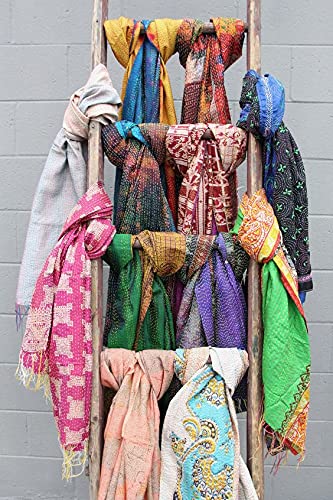 Royal Craft 1 Piece Vintage Silk Kantha Embroidery Scarf Indian Hand Stitched Beautiful Scarves, Assorted, 18X72 Inches3