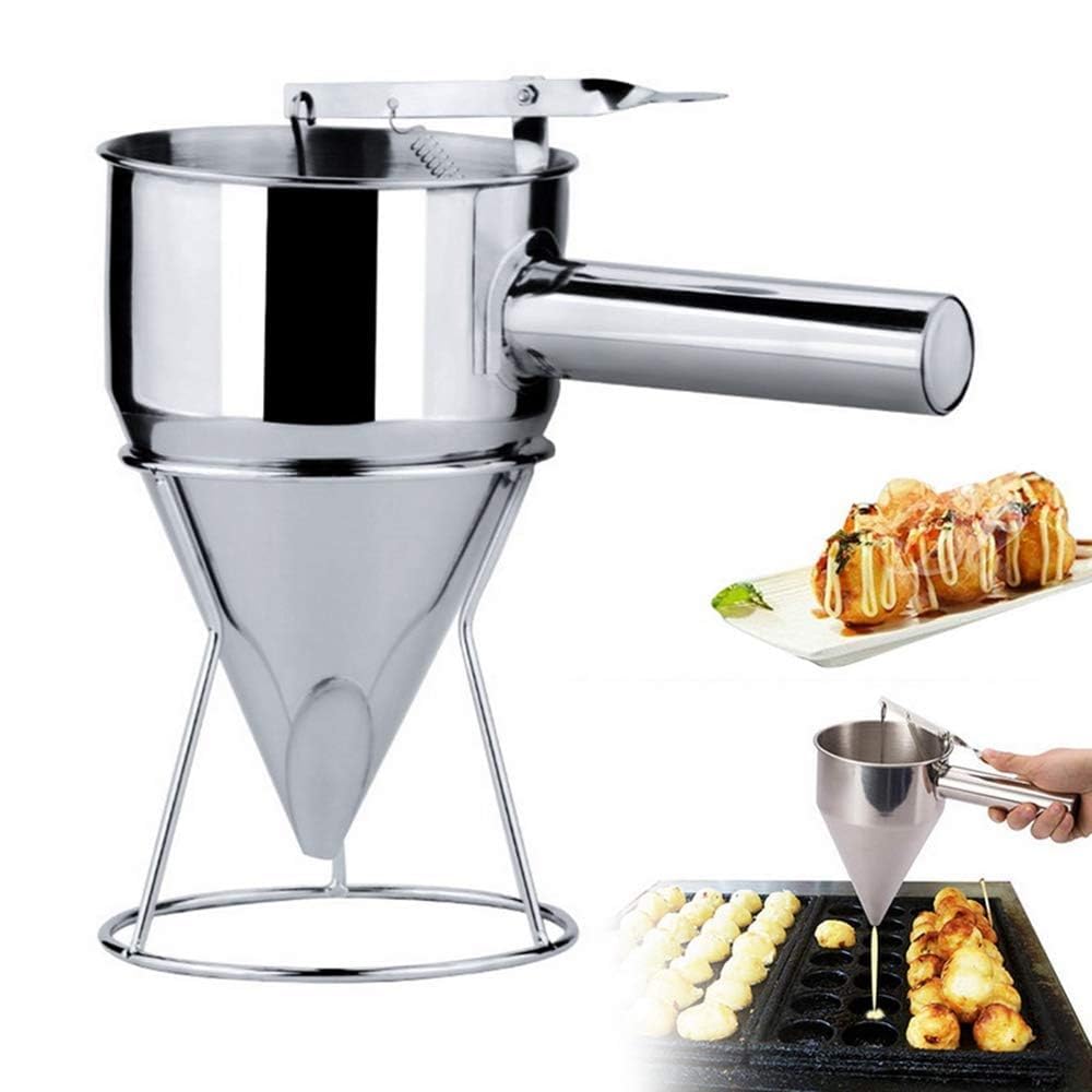 Pancake Batter Dispenser Stainless Steel With Stand, Funnel Cake Batter Dispenser Large Hole Stainless Steel Pancake Batter Dispenser, Funnel Dispenser With Stand For Takoyaki And Baking-image-16