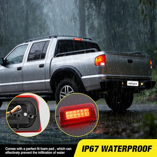 Image of Nilight Third Brake Light Tail High Mount 3rd Stop Lights Red Lens Compatible with Chevy S10 and GMC Sonoma 1994-2003 Isuzu Hombre 1996-2000 Truck Rear Center Cab Lamp