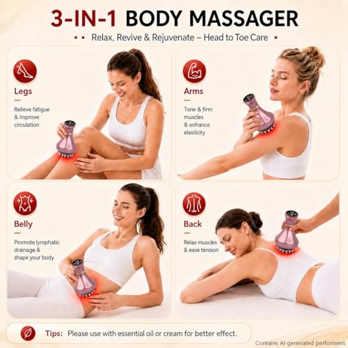 Image of 4-in-1 Lymphatic Drainage Massager - Anti-Cellulite Message Tool with Heating /Vibration /Light Therapy, Full Body Pain Relief & Skin Tightening，Cordless Handheld for Sciatica