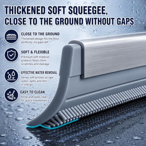 Image of Rubber Squeegee Broom for Floor, Broom with Scrubbing Teeth, Silicone Pet Hair Remover,Magic Squeegee Broom Removes Water Spots, Stains, Grease, and Glass Surfaces. (Wiper+Scruber 2 in 1)