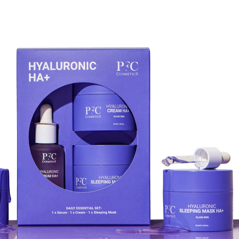 PFC Cosmetics Pack Facial Rutina Hidratación Mujer en 3 Pasos: Contiene Serum, Crema de Día y Crema de Noche con Ácido Hialurónico Ultra Hidratante. Rellena. Antiedad y Antiarrugas. Luminosidad.