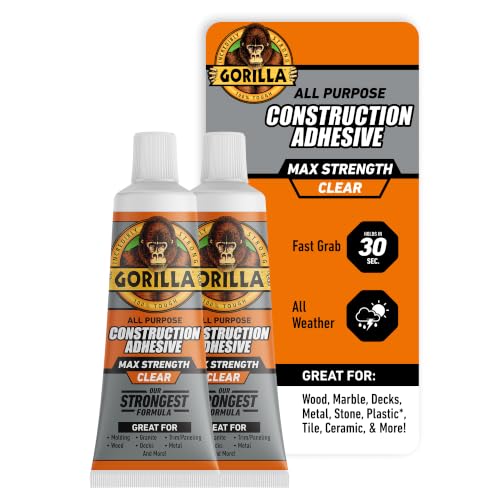 Gorilla Max Strength Construction Adhesive, Clear Glue, 2.5 ...