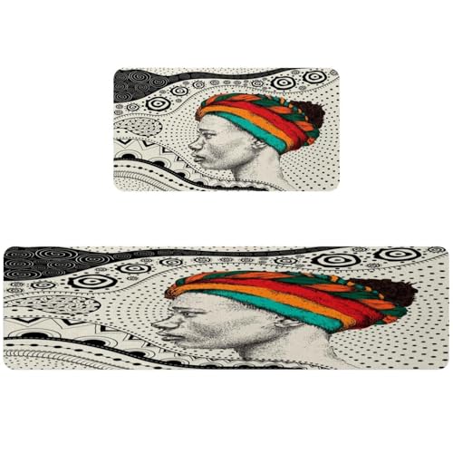 Tapis de cuisine lot de 2 antidérapant lavable absorbant ethno