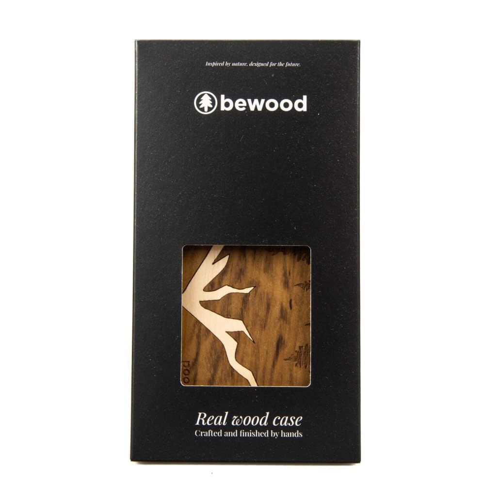 Custodia in legno compatibile con smartphone, Imbuia, in vero legno, telaio in silicone TPU, compatibile con caricabatterie Qi, realizzata a mano