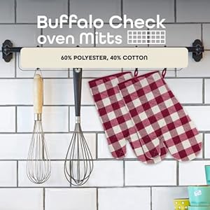 Buffalocheckovenmitts2packburgundy7x13quiltedpotholdersareheatresistantmachinewashablestainrepellantnonslipforcookingbakinggrillingbyachimhomedecor Urban Country Home Decor Buffalo check oven mitts 2 pack burgundy 7 x 13 quilted pot holders are heat resistant machine washable stain repellant non slip for cooking baking grilling by achim home decor urban country home decor