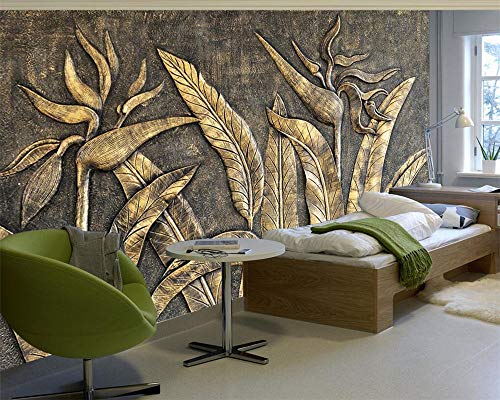 3D Fondos De Pantalla Personalizados Murales Escultura De Ave Dorada Del Paraíso Pared De Fondo De Tv Pared Sala De Estar Dormitorio Papel Tapiz 3D,250 * 175Cm