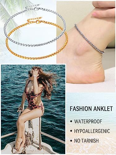 Image of FaithHeart Waterproof Ankle Bracelets for Women, 1 /2 /3Pcs Non Tarnish Stainless Steel Layered Anklet Set Paperclip Figaro Cuban Link Chain Dainty Summer Beach Jewelry Gift Adjustable Size