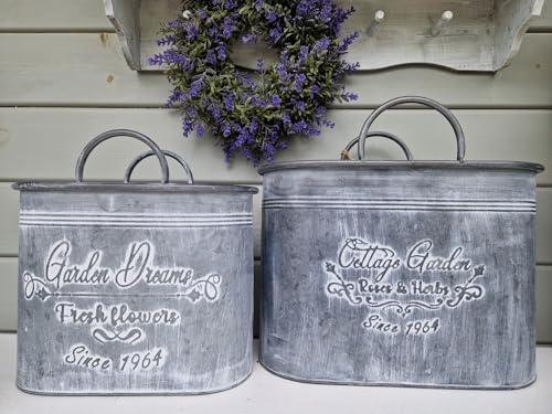 Arinosa Pflanzkübel Zink Cottage Oval mit Henkel 30x15x29cm o.38x18x33cm, Bitte Größe wählen:Groß 38x18x33cm