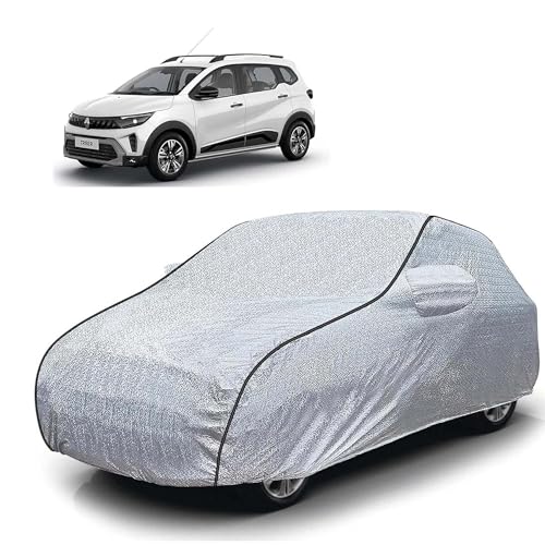 Image of Sulfar 100% Waterproof Car Body Cover Compatible with Mirror for Renault Triber (Triple Stitched, Full Bottom Elastic, Magic Silver with Black Piping)