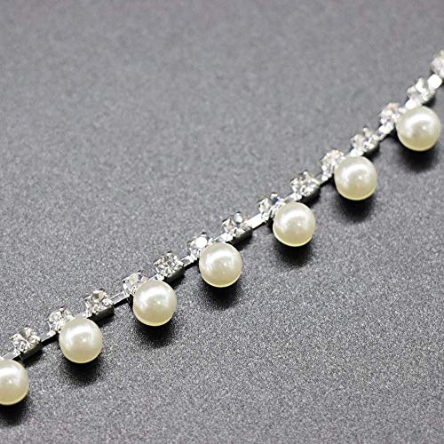 Jerler Tassel Pearl Rhinestone Trim Chain, Fringe Rhinestone Applique For Diy Decoration And Bridal Embellishments, Ideal For Wedding Party Clothing, 1 Yard 0.3"Width #TOP5