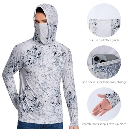 Image of Men's UPF 50+ Hoodie Shirt with Mask Long Sleeve Permanent UV Sun Protection Neck Gaiter Performance T for Outdoor