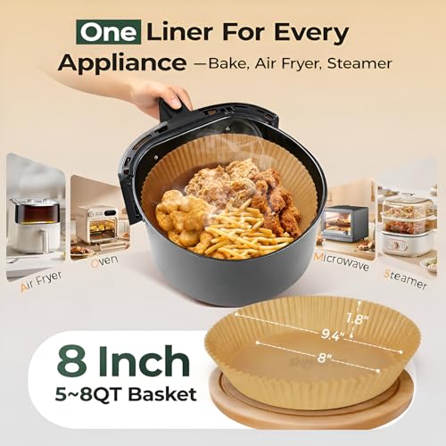 Image of SNMMIFER 100 Pcs Round Air Fryer Paper Sheets, Disposable Parchment Airfryer Paper Sheets, Air Fryer Liners for 5-8 QT, Oil-Proof, Heat Resistant for Frying, Baking, Cooking, Roasting and Microwave