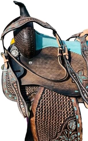 Leather Barrel Racing Western Horse Saddle Handmade Premium Custom Cowboy Cowgirl Pleasure Comfort Trail Tack Equestrian Tooled Carved Pony-Adult Saddle for Riding Size: 10-18 inch Seat, MO-12