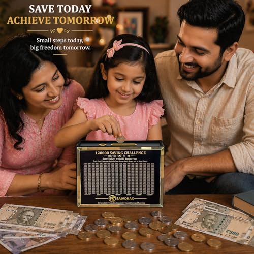 Image of Premium 1.2 Lakh Money Saving Box for Adults & Kids - Wooden Money Box (Gullak) Saving Challenge with Tracker & Marker | Reusable Money Bank Piggy Bank for Cash Savings