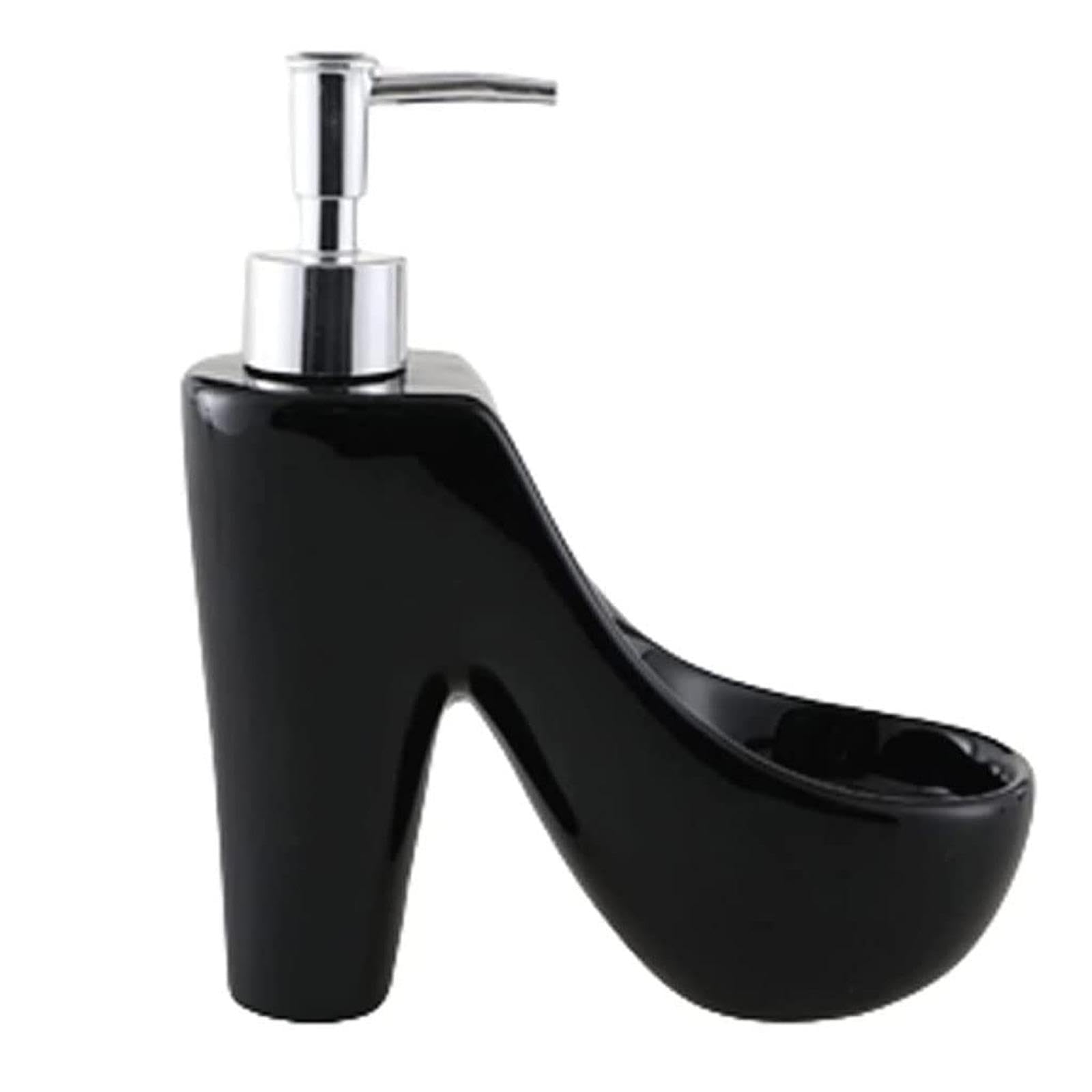 Keramik-Seifenspender mit Pumpe, 385 ml, in Form von High Heels, moderner Seifenspender für Bad, Küche und Badezimmer, Schwarz