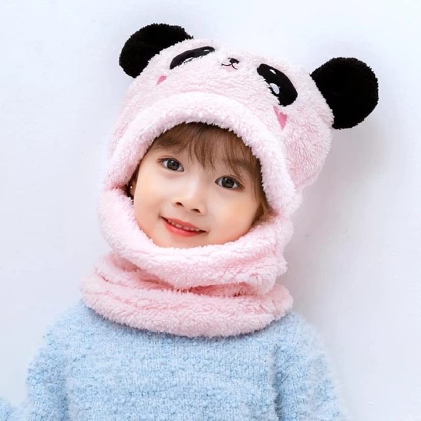 Image of TopiBaaz Cute Panda Cartoon Monkey Cap for Boys and Girls (Pack of 1) | Age - 6 Years to 12 Years |Free Size | Plush Wool | Winter Cap | Neck Scarf