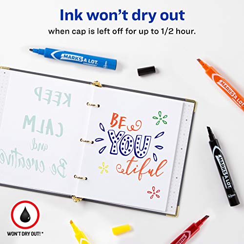 Avery Marks-A-Lot Permanent Markers, Large Desk-Style Size, Chisel Tip, Water And Wear Resistant, 12 Assorted Markers (24800) #TOP2