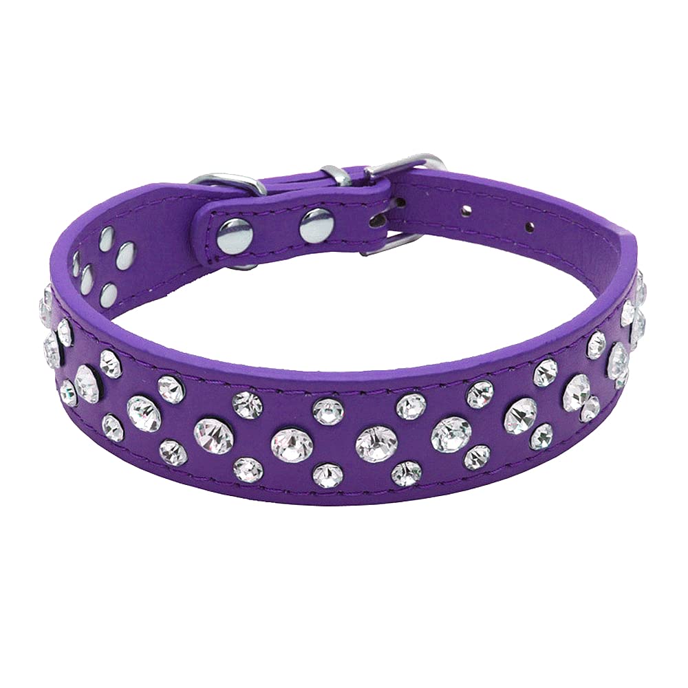 Bbmmayy Rhinestone Dog Collar, Bling Rhinestone PU Leather Crystal Diamond Pet Dog Cat Puppy Collar Black S M L XL (M, Purple)