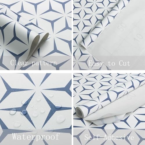 Image of Blue and White Hexa Geometric Wallpaper,Self-Adhesive, Waterproof PVC Vinyl Wall Sticker & Peel and Stick Contact Paper for Kitchen, Wardrobe, Furniture & Home Decor Renovation (45x300 cm)