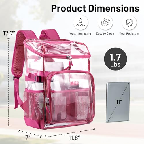 MIER Clear Backpack for Stadium Events Large Transparent School Bag, Pink by MIER - Used condition - Image 2