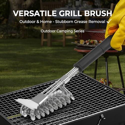 Grillbürste mit Edelstahlborsten, Grill Reinigungsbürste mit Schaber und Hitzeschutzgriff, BBQ Grillreiniger für Gasgrill, Holzkohlegrill, Kugelgrill, Elektrogrill und Grillrost