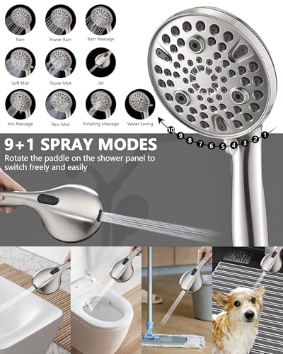 Regadera de lluvia cuadrada de alta presión PDPBath con regadera manual ajustable en altura, barra deslizante y combinación dual, acabado cepillado miniatura 4